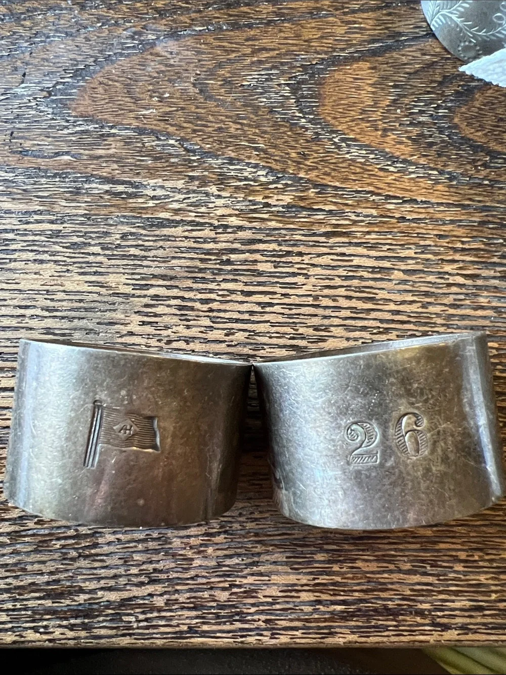 2 Antique Silver plated shipping boat napkin rings